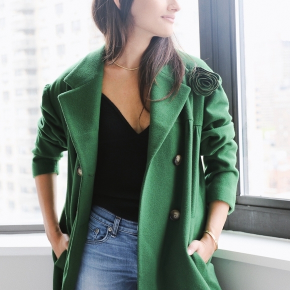 NWT Something Navy Wool Blend Gemma Coat | Green | Size Small - Picture 2 of 13